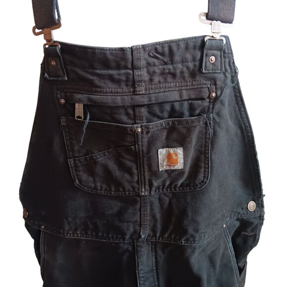 XL Short Carhartt Black Insulated Bib Overalls 3M Thinsulate 104031-blk DISTRESS - Picture 3 of 12